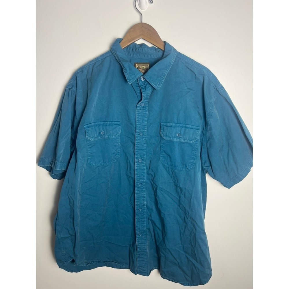 C.E. Schmidt Workwear Mens 2XL Teal Blue Short Sleeve Cotton Button Down Shirt